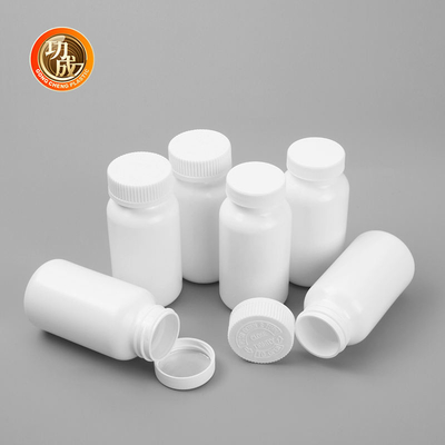গোলাকার সাদা HDPE ক্যাপসুল বোতল 100ml 150ml 200ml প্রেসক্রিপশন পিল পাত্রে